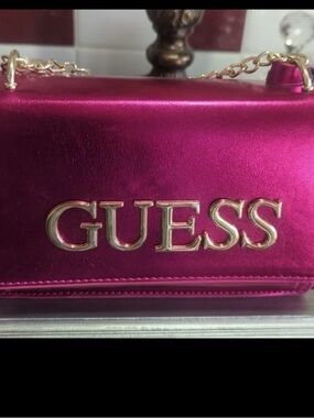 GUESS Metallic Fuchsia Crossbody with Gold Hardware